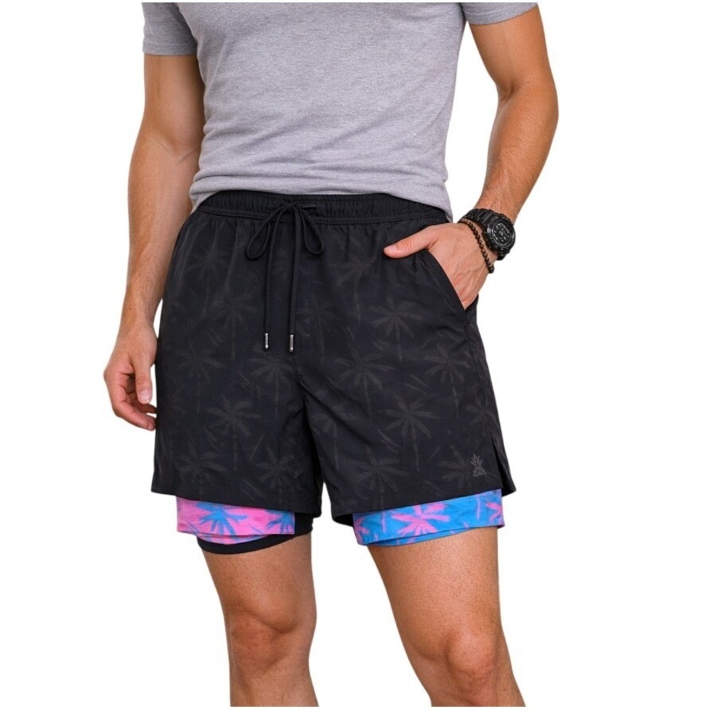 Chubbies Men's Black Palm Tree‎ Performance Boxer Brief Lined Shorts Size M